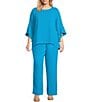 Color:Turquoise - Image 3 - Plus Size Matte Crepe Pull-On Straight Leg Pants