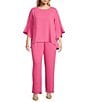 Caroline Rose Plus Size Matte Crepe Pull-On Straight Leg Pants, Color:Palm Beach - Image 3