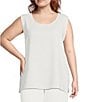 Color:White - Image 1 - Plus Size Matte Crepe Scoop Neck Sleeveless Tank Top