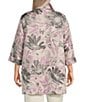Color:Multi Black - Image 2 - Plus Size Pinch of Pink Floral Jacquard Notch Collar Cuffed Sleeve Open-Front Long Statement Jacket