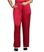 Caroline Rose Plus Size Satin Straight Leg Pull-On Coordinating Pants, Color:Red - Image 1