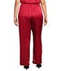 Caroline Rose Plus Size Satin Straight Leg Pull-On Coordinating Pants, Color:Red - Image 2