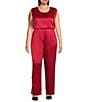 Caroline Rose Plus Size Satin Straight Leg Pull-On Coordinating Pants, Color:Red - Image 3