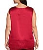 Caroline Rose Plus Size Soft Satin Scoop Neck Sleeveless Long Coordinating Tank Top, Color:Red - Image 2