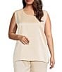 Caroline Rose Plus Size Soft Satin Scoop Neck Sleeveless Long Coordinating Tank Top, Color:Champagne - Image 1