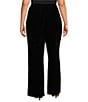 Caroline Rose Plus Size Stretch Velvet Knit Elasticized Waist Flare Leg Pull-On Pants, Color:Black - Image 2