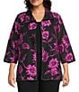 Caroline Rose Plus Size Vivid Blooms Devore Easy A-Line Jacket, Color:Deep Pink/Black - Image 1