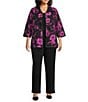 Caroline Rose Plus Size Vivid Blooms Devore Easy A-Line Jacket, Color:Deep Pink/Black - Image 3