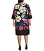 Color:Multi Black - Image 2 - Plus Size Whimsical Flower Print Scoop Neck 3/4 Sleeve Pocketed A-Line Dress