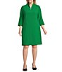 Caroline Rose Plus Size Taylor Crepe Split Mandarin Collar 3/4 Sleeve A-Line Dress - Image 5