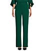 Caroline Rose Matte Crepe Pull-On Straight Leg Pants, Color:Emerald - Image 1