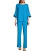 Color:Turquoise - Image 3 - Matte Crepe Pull-On Straight Leg Pants