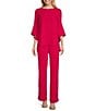 Caroline Rose Matte Crepe Pull-On Straight Leg Pants, Color:Geranium - Image 3