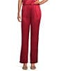 Caroline Rose Soft Satin Coordinating Straight-Leg Pull-On Pants, Color:Red - Image 1