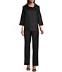 Color:Black - Image 3 - Solid Linen Straight Leg Coordinating Pull-On Pants