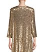 Color:Gold - Image 4 - Sparkling Sequin Jewel Neck 3/4 Sleeve Knit Shift Dress