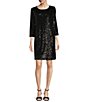 Color:Black - Image 1 - Sparkling Sequin Jewel Neck 3/4 Sleeve Knit Shift Dress