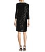 Color:Black - Image 2 - Sparkling Sequin Jewel Neck 3/4 Sleeve Knit Shift Dress
