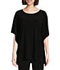 Color:Black - Image 1 - Stretch Knit Scoop Neck 3/4 Sleeve Caftan Top