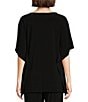 Color:Black - Image 2 - Stretch Knit Scoop Neck 3/4 Sleeve Caftan Top