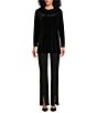 Color:Black - Image 3 - Stretch Velvet Knit Cowl Neck Long Sleeve Tunic