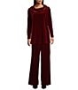 Caroline Rose Stretch Velvet Knit Elasticized Waist Flare Leg Pull-On Pants, Color:Deep Red - Image 3