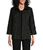 Color:Black - Image 1 - Textured Jacquard Stand Collar Cuffed Sleeve Open-Front Jacket