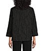 Color:Black - Image 2 - Textured Jacquard Stand Collar Cuffed Sleeve Open-Front Jacket