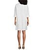 Color:White - Image 2 - Tropical Jacquard Boat Neck 3/4 Cuff Sleeve Pocketed Shift Dress