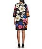 Color:Multi Black - Image 2 - Whimsical Flower Print Scoop Neck 3/4 Sleeve Pocketed A-Line Dress