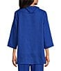 Color:Marine - Image 2 - Woven Linen Blend Cowl Neck 3/4 Sleeve Side Pocket Easy Fit Tunic