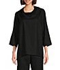 Color:Black - Image 1 - Woven Linen Blend Cowl Neck 3/4 Sleeve Side Pocket Easy Fit Tunic