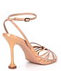 Color:Tan Patent - Image 2 - Glowing 90 Strappy Leather Ankle Strap Sculptural Heel Dress Sandals