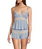 Cassandra Myrna Knit & Lace Jersey Knit Shorty Coordinating Pajama Set, Color:Brunnera Blue/Pristine - Image 1