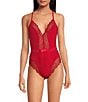 Color:Tango Red - Image 1 - Lace Thong Deep V-Neck Sleeveless Teddy