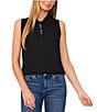 Color:Rich Black - Image 1 - Collared Neck Sleeveless Button Front Blouse