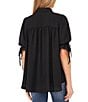 Color:Rich Black - Image 2 - Collared Short Tie Sleeve Button Front Blouse