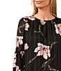 Color:Rich Black - Image 3 - Crepe Lurex Striped Chiffon Floral Print Crew Neck Long Blouson Sleeve Blouse