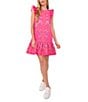 Color:Beetroot Pink - Image 1 - Crew Neck Ruffle Shoulder Dress