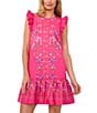 Color:Beetroot Pink - Image 3 - Crew Neck Ruffle Shoulder Dress