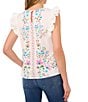 Color:New Ivory - Image 2 - Crew Neck Ruffle Sleeveless Floral Blouse