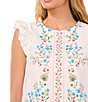 Color:New Ivory - Image 3 - Crew Neck Ruffle Sleeveless Floral Blouse