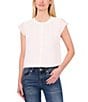 Color:New Ivory - Image 1 - Crew Neck Scalloped Cap Sleeve Button Front Blouse