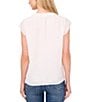 Color:New Ivory - Image 2 - Crew Neck Scalloped Cap Sleeve Button Front Blouse