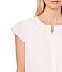 Color:New Ivory - Image 3 - Crew Neck Scalloped Cap Sleeve Button Front Blouse