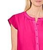 Color:Bright Rose - Image 3 - Crew Neck Scalloped Cap Sleeve Button Front Blouse