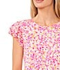 Color:New Ivory - Image 3 - Crew Neck Short Ruffle Sleeve Floral Blouse