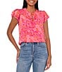Color:Bright Rose - Image 1 - Crew Neck Short Sleeve Floral Blouse