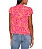 Color:Bright Rose - Image 2 - Crew Neck Short Sleeve Floral Blouse
