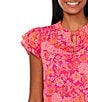 Color:Bright Rose - Image 3 - Crew Neck Short Sleeve Floral Blouse